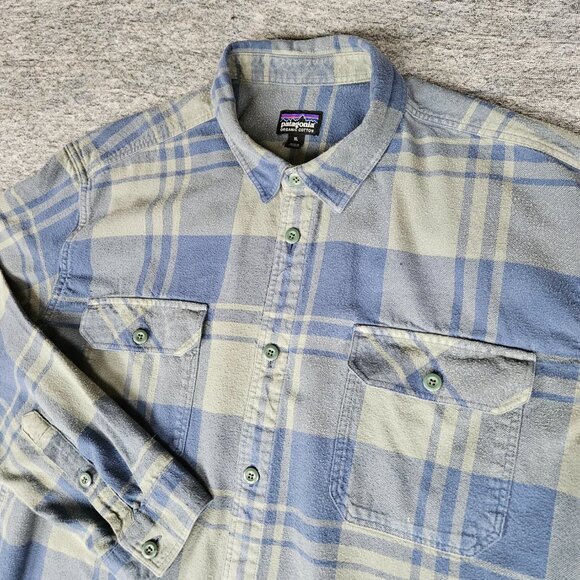 Patagonia Organic Cotton Flannel Blue/Green Long Sleeve Button Up Shirt Men XL - Picture 2 of 11